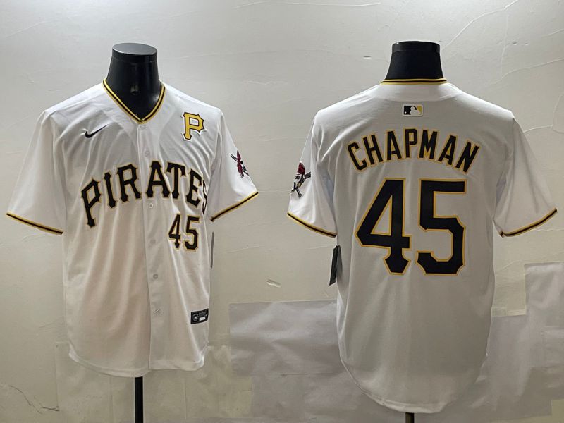 Men Pittsburgh Pirates #45 Chapman White Game 2025 Nike MLB Jersey style 2